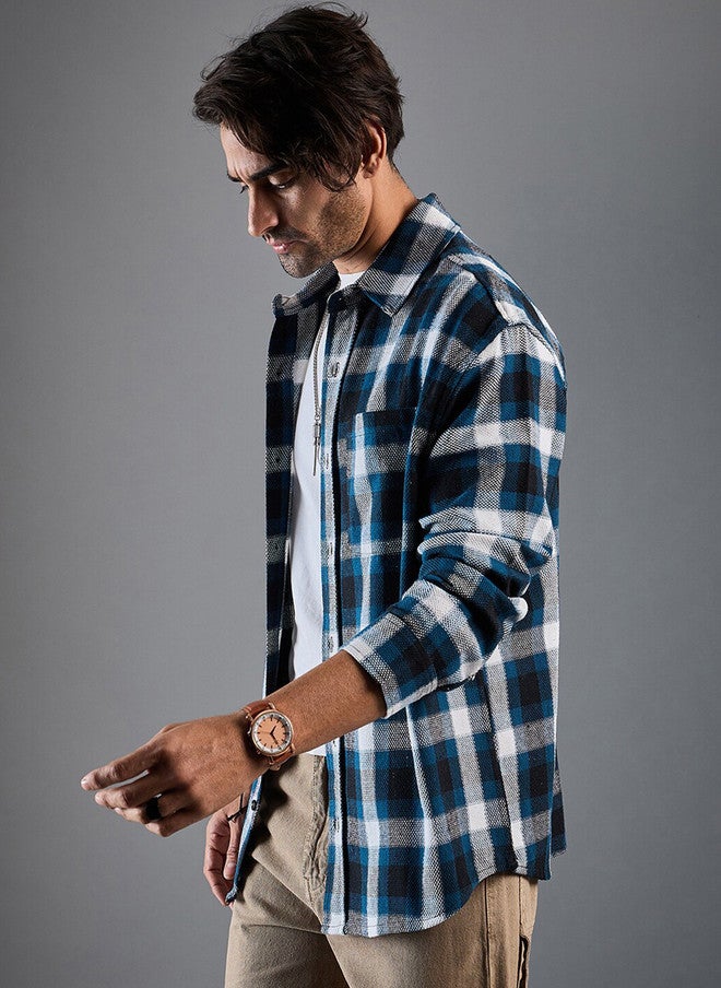 CHIMPAAANZEE Oversized Tartan Checked Spread Collar Casual Shirt - Image 4